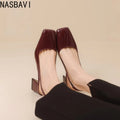 NASBAVI Vintage Womens Square Toes Pumps 6CM Chunky Heels Slingback Sandal Shoes Ladies Summer New Woman Lady Female Sandals