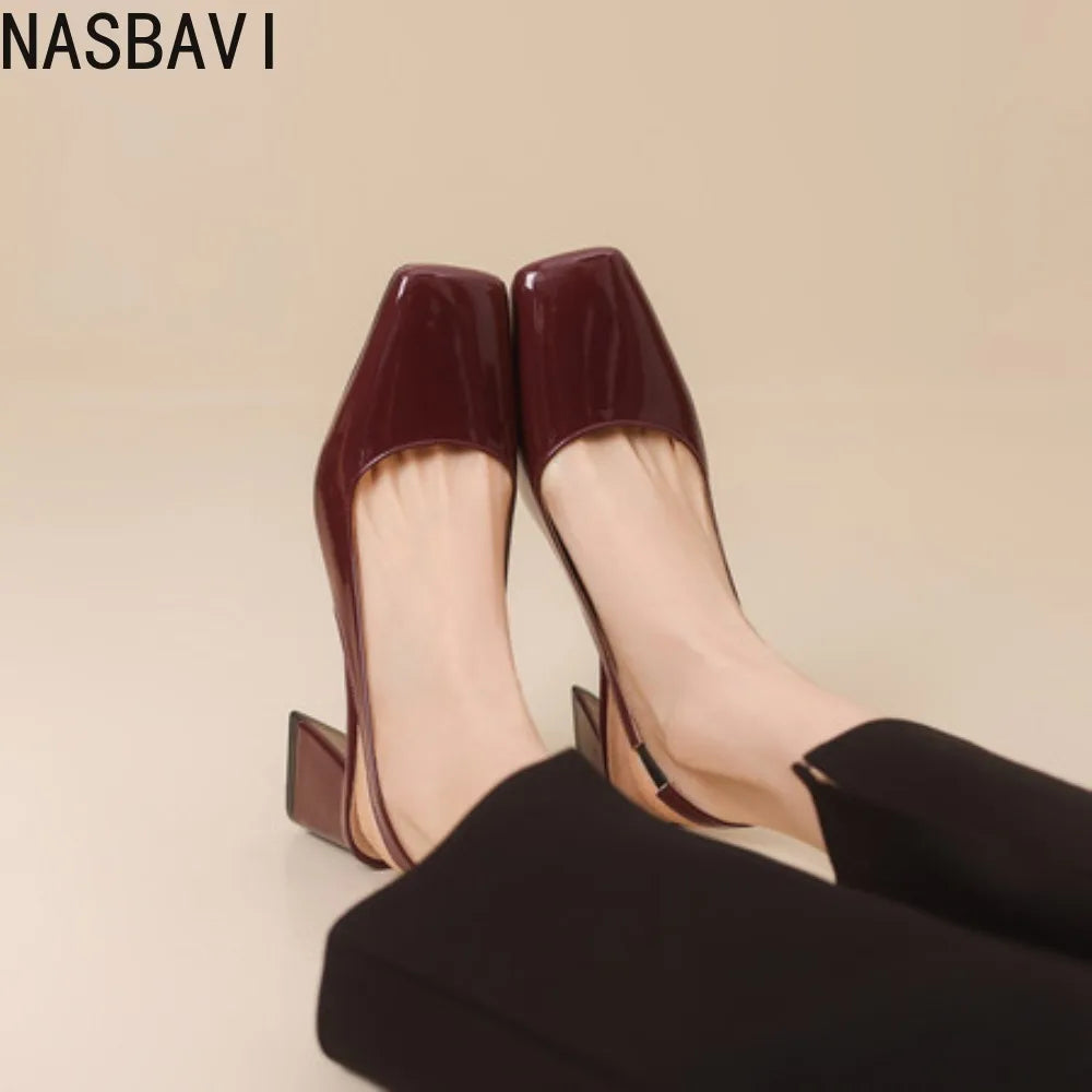 NASBAVI Vintage Womens Square Toes Pumps 6CM Chunky Heels Slingback Sandal Shoes Ladies Summer New Woman Lady Female Sandals