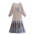 Floral Print Boho Long Dresses with Sleeves Vestidos Para Mujer Ruffles Sash Beach Casual New in Dress Loose Retro Sundress