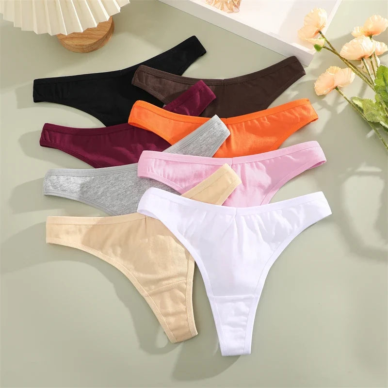 3PCS Seamless Thong Cotton Women Thin Strap Low Waist High Flexibility Panties Sexy Underwear Ladies Briefs T-back Soft Women