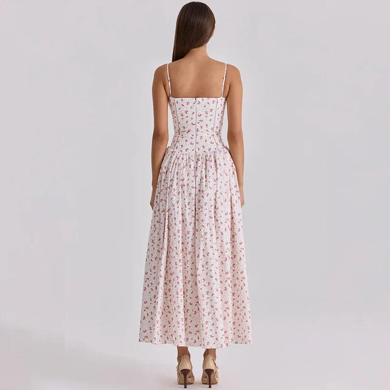 FDYOUI 2026 Summer Spaghetti Strap A-line Floral Vacation Dress for Women Elegant High Waist Tunics Long Party Evening Dresses