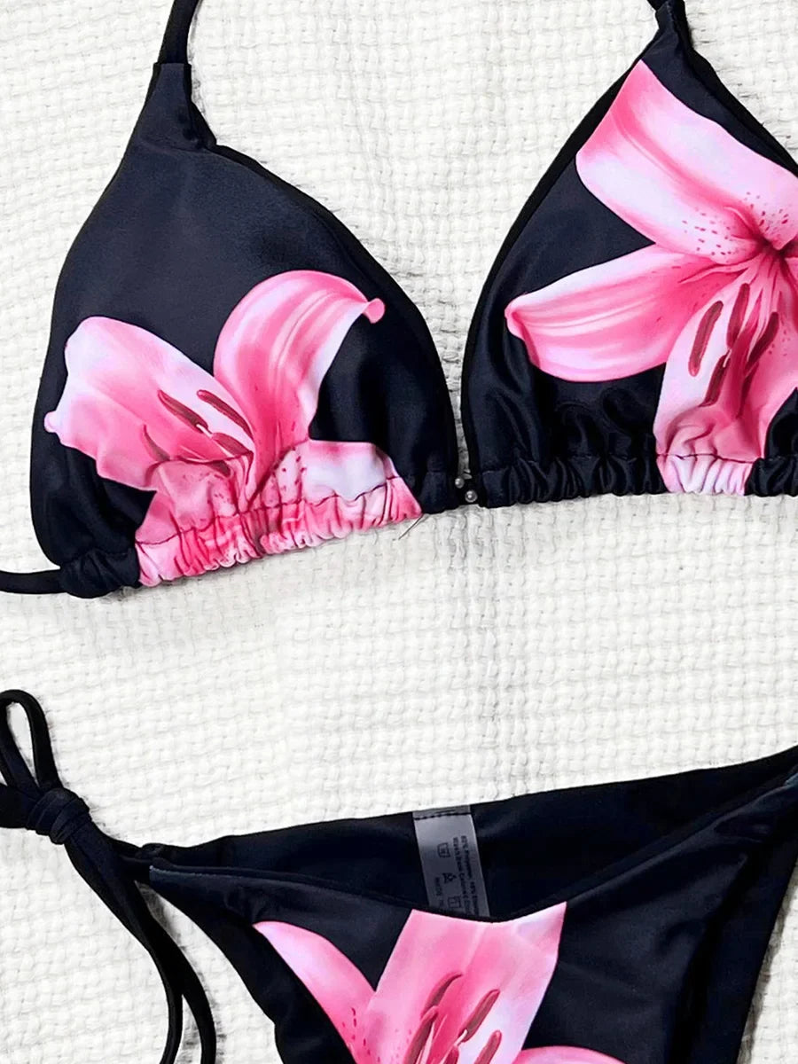 Sexy Floral Printed Halter Bikini Women Swimwear Female Swimsuit Two-pieces Bikini set Bather Bathing Suit Swim Lady Beach Wear