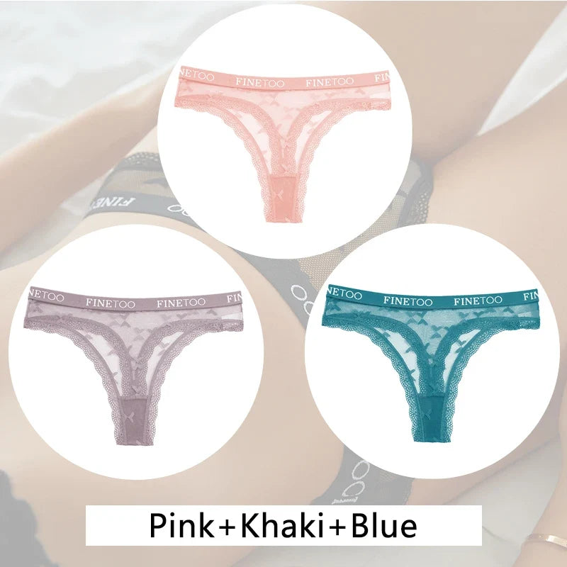 3Pcs/set Lace Thongs Women Floral G-string Underwear Trendy Letter T-Back Underpants Sexy Low Waist Bikini Panties Ladies Panty