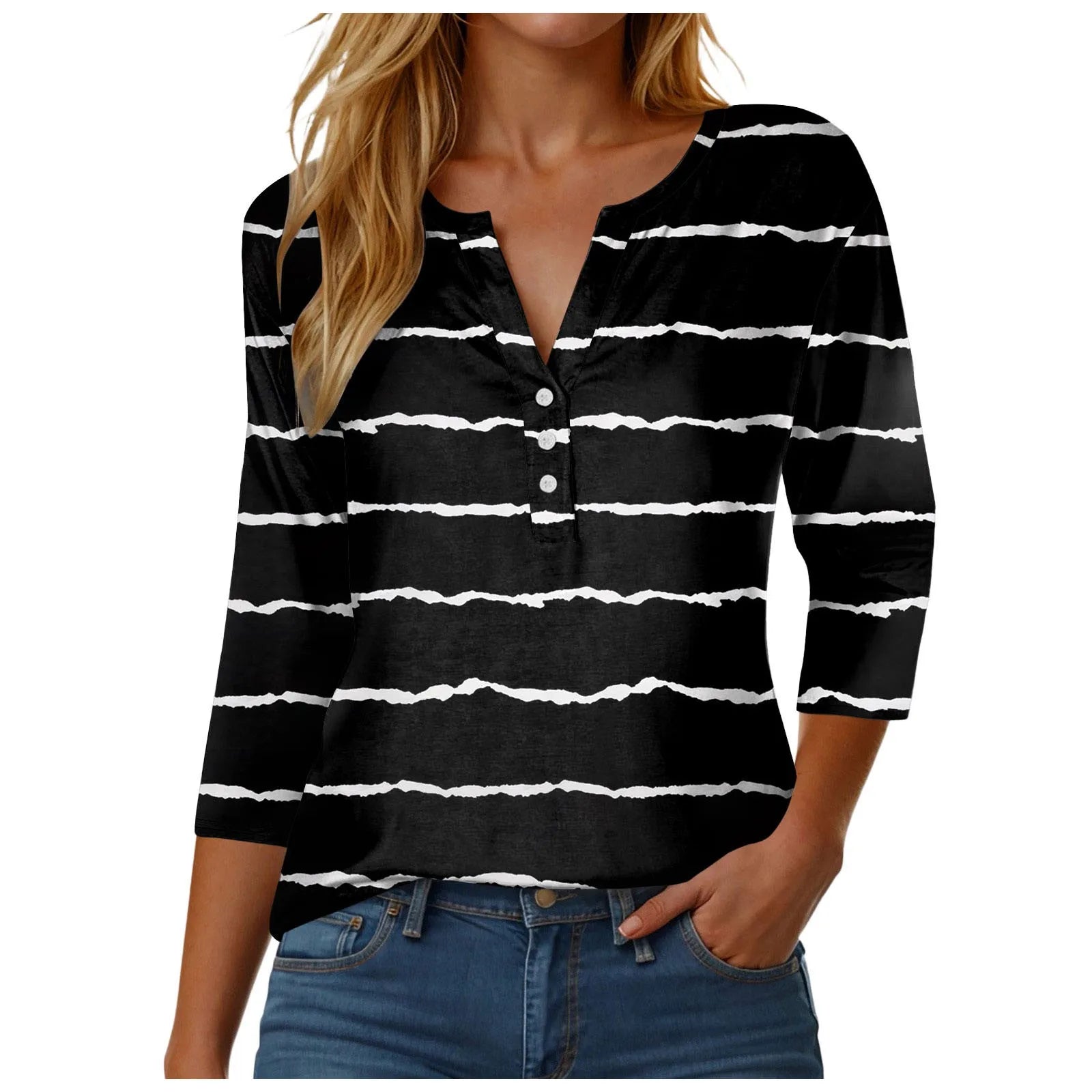 Womens Athletic Tops Short Sleeve Women Stylish Casual Loose Three Button V Neck Short Sleeved T Same Day Long Sleeve Shirt