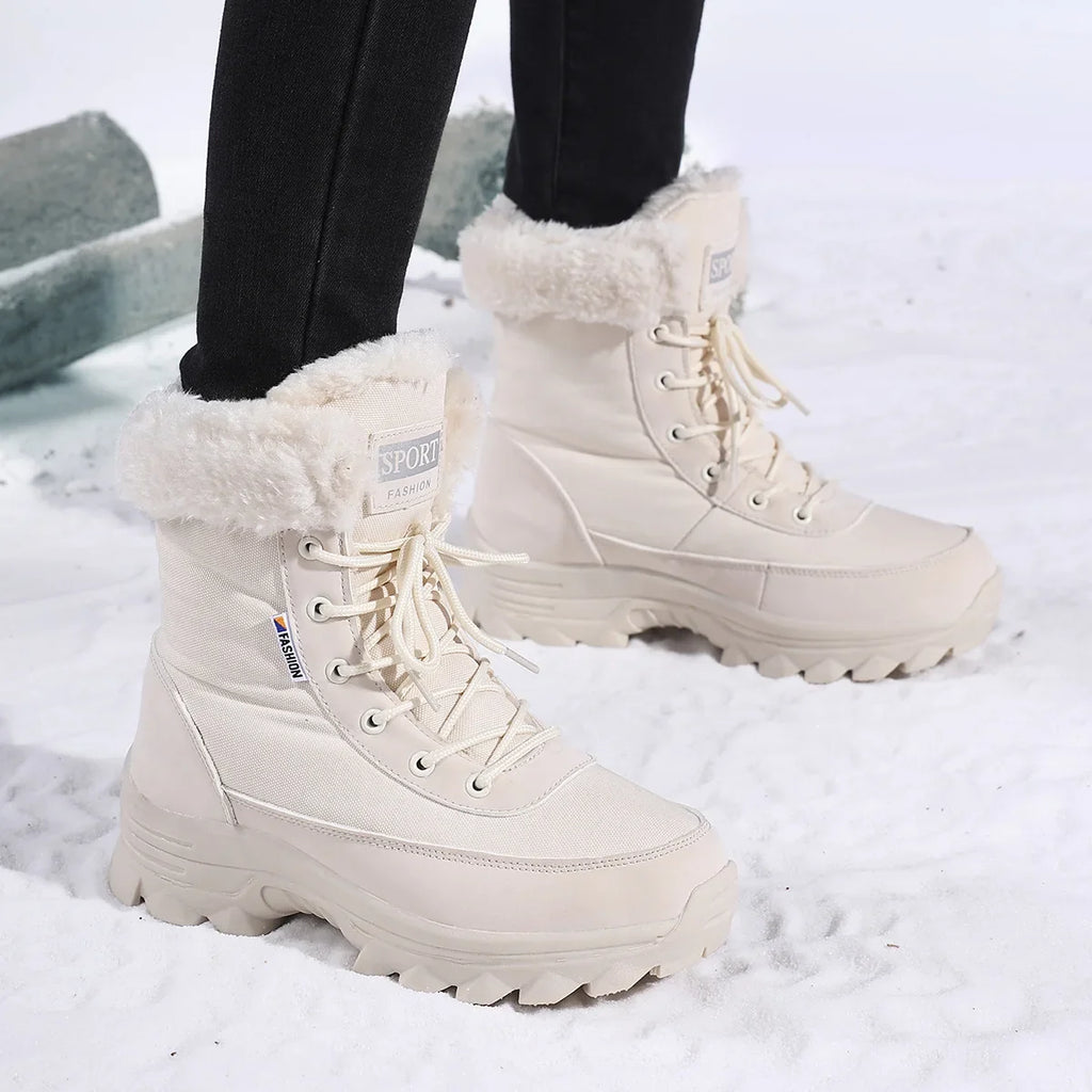 Winter Snow Boots  Women Waterproof Non-Slip Warm Northeast-Style Large Cotton Shoes, Ski , Fleece-Lined,  High-Top Cotton Boots