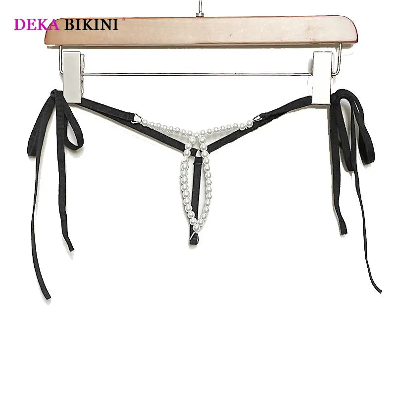 DEKA Women's Panties Swimming Open Crotchless Pearl Mini Micro Bikini Thongs G-Strings Swimsuit Briefs Exotic Lingerie Underwar