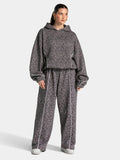 Vintage Leopard Hooded Sweatshirt Suit Loose Fit Contrast Line Wide Leg Trousers Fashion Athletic Tracksuit Outfit