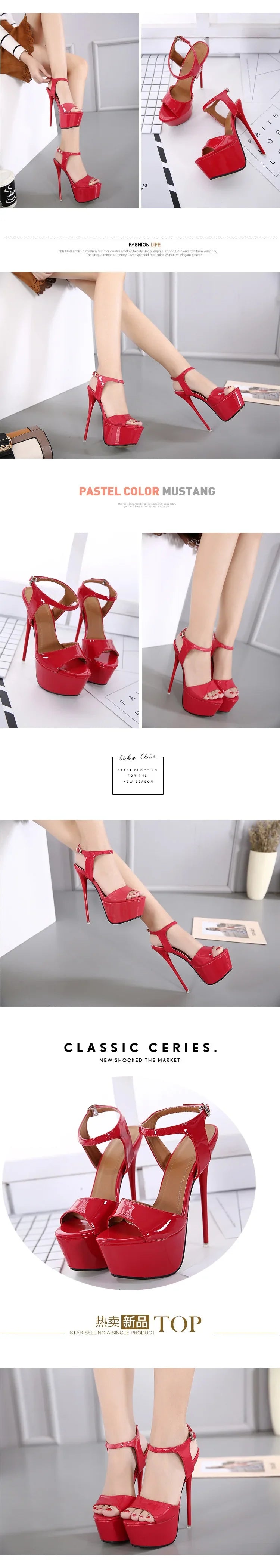 Women's High-Heeled Sandals 15cm Super High Heels Thin Heels Waterproof Platform One-Button Strap Sexy Women's Shoes 2026