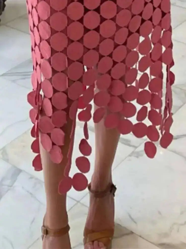 Dot Solid Minimalist Casual Skirt For Women High Waist Patchwork Zipper Irregular Hollow Out Skirts Female Fashion New OPM8