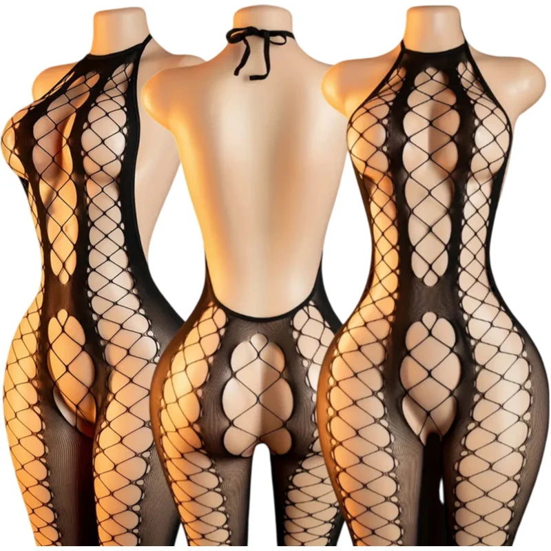 One Piece Sexy Big Loophole Open Bras Baby Dress Crotchless Lingerie Transparent  Adult  Mesh Hollow Bodystocking Hot Underwear