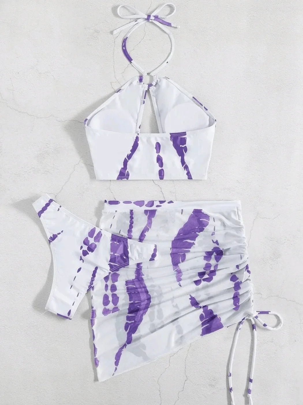 3 Pieces Thong Bikini 2026 Women Halter Swimwear Female Swimsuit With Skirt Beach Wear Printed Bathing Suit Summer Swimming