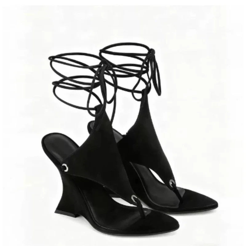 Lace-up Sandals Women's Summer Round Toe Clip  Sexy Fashion High Heels