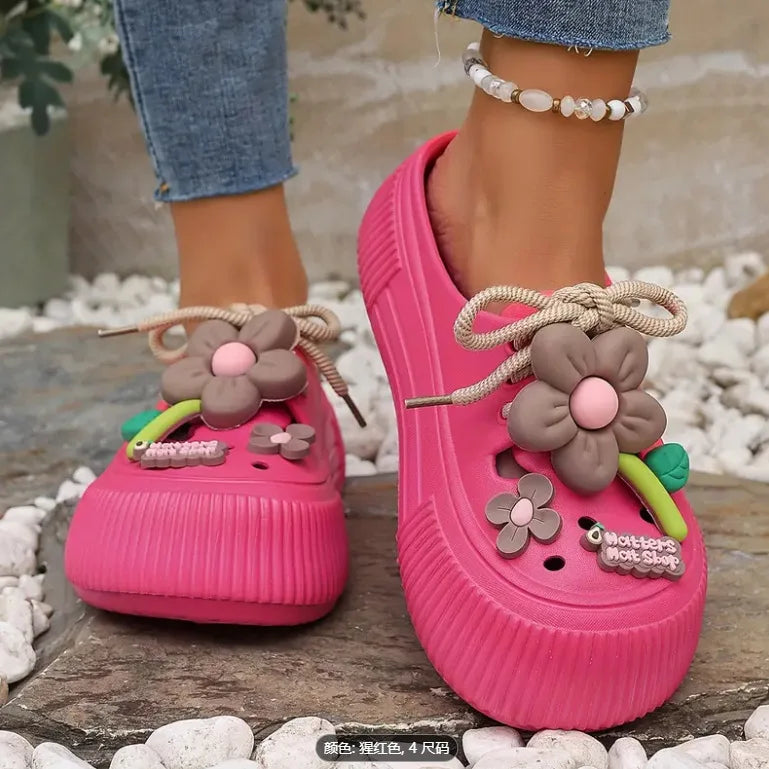 2025 Summer Women Slippers Cute DIY Flower Platform Sandals Casual Indoor Outdoor Clogs Beach Slides Female Home Garden Shoes