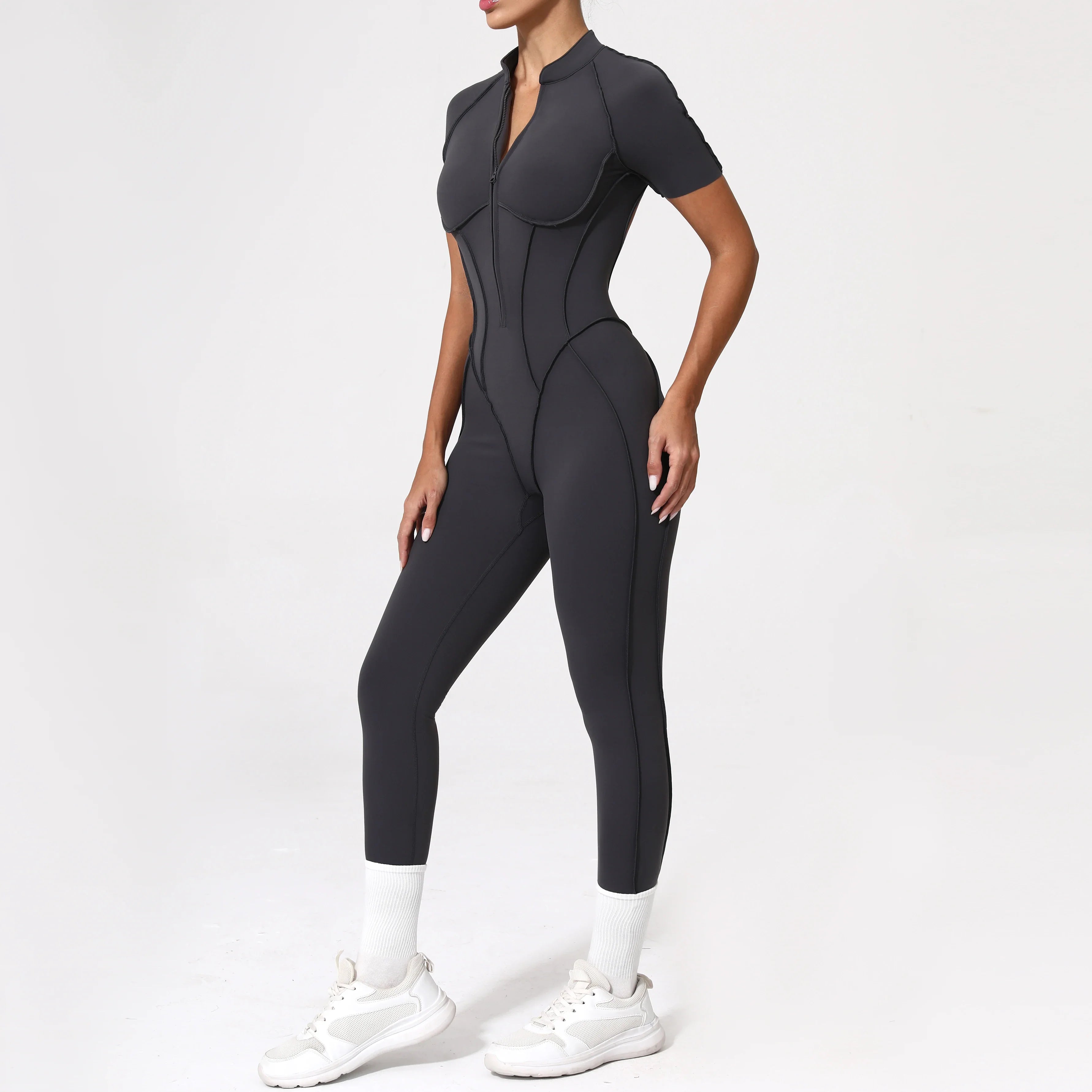 With Zipper Hollow Back Yoga Jumpsuit Sportswear Women Gym Clothes Running Fitness Yoga Backless Bodysuit
