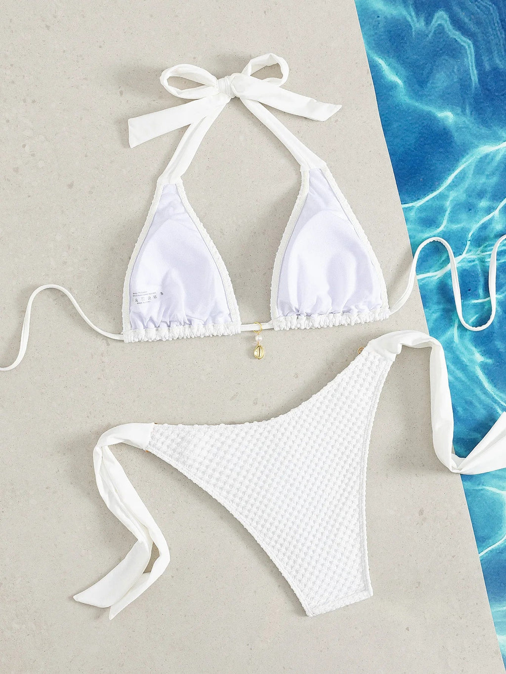 Sexy White Bikini 2026 Mujer Women Metal Shell Bandage Thong Swimsuit Summer Push Up Bra Beach Bathing Suit Holiday Swimwear