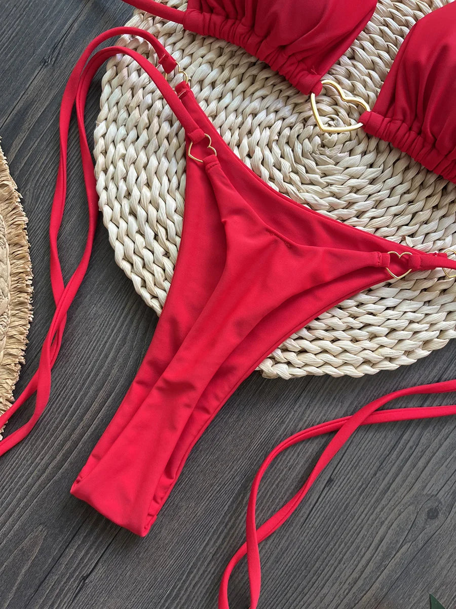 Heart-shaped Halter Micro Thong Bikini Female Swimsuit Women Swimwear Two-pieces Bikini Set Brazilian Bather Bathing Suit Swim