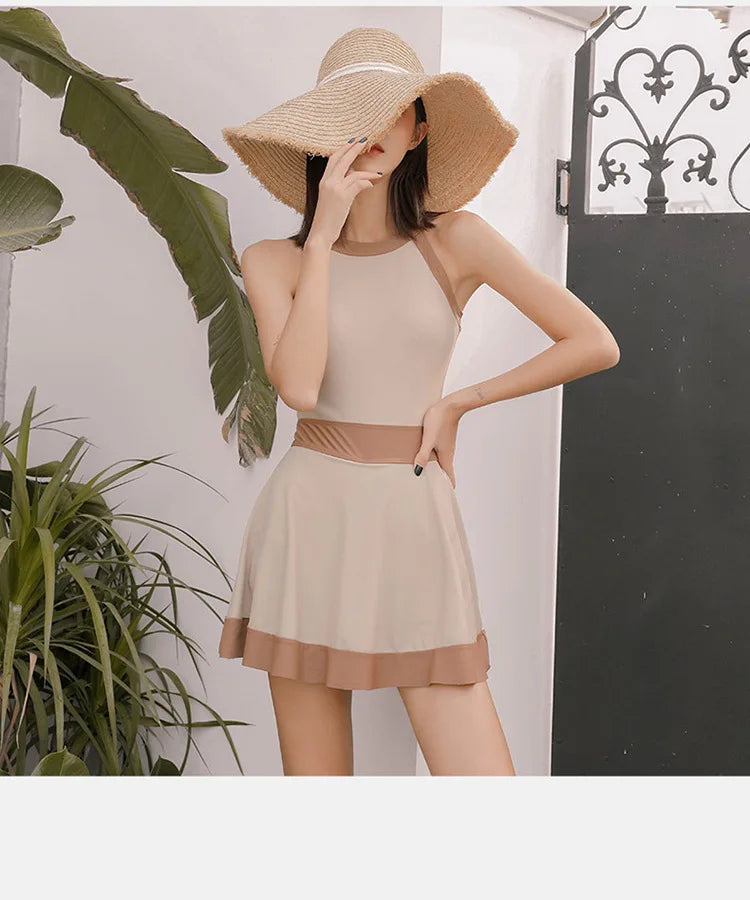 New Super Fairy Skirt-style One-piece Waist-covering Belly Slimming Conservative Steel Support Gathered Swimming Suit