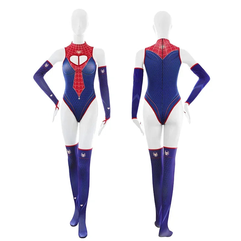 Strapless Open Crotch Jumpsuit Spider Women Print Leotard Love Heart Hollow Design Sexy Lingerie Bodysuit Cosplay Costume