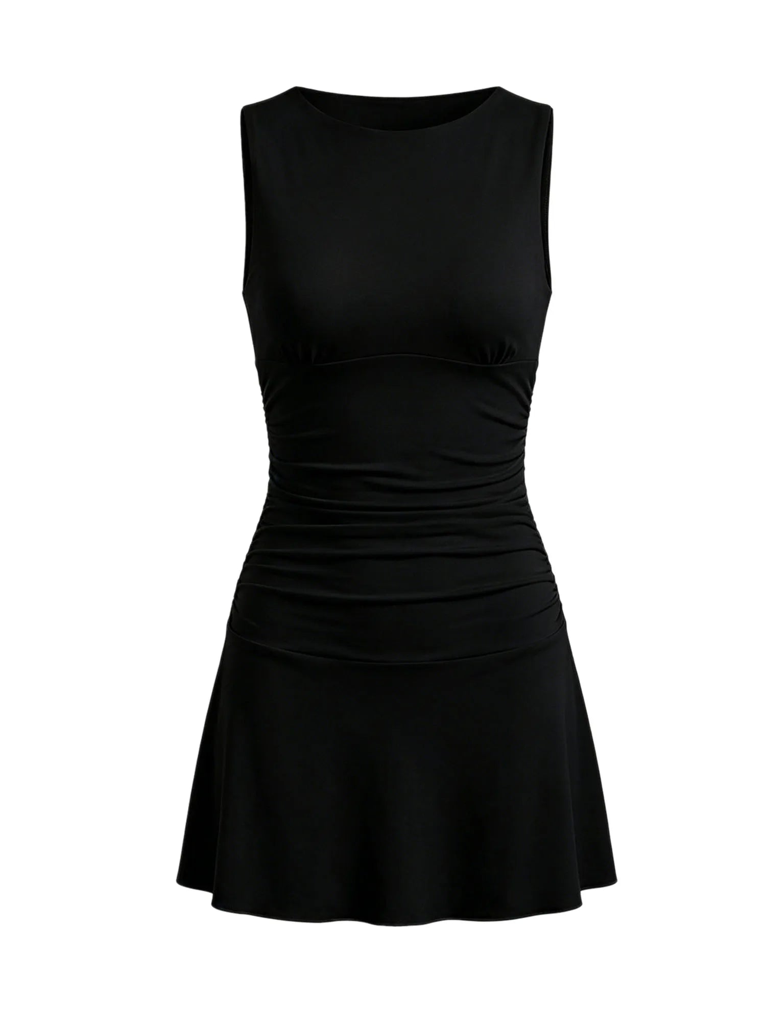 2026 Fashion Women Tank Dress Dots Print/Solid Color Sleeveless Slim Fit Ruched Short Dress for Daily Office Party