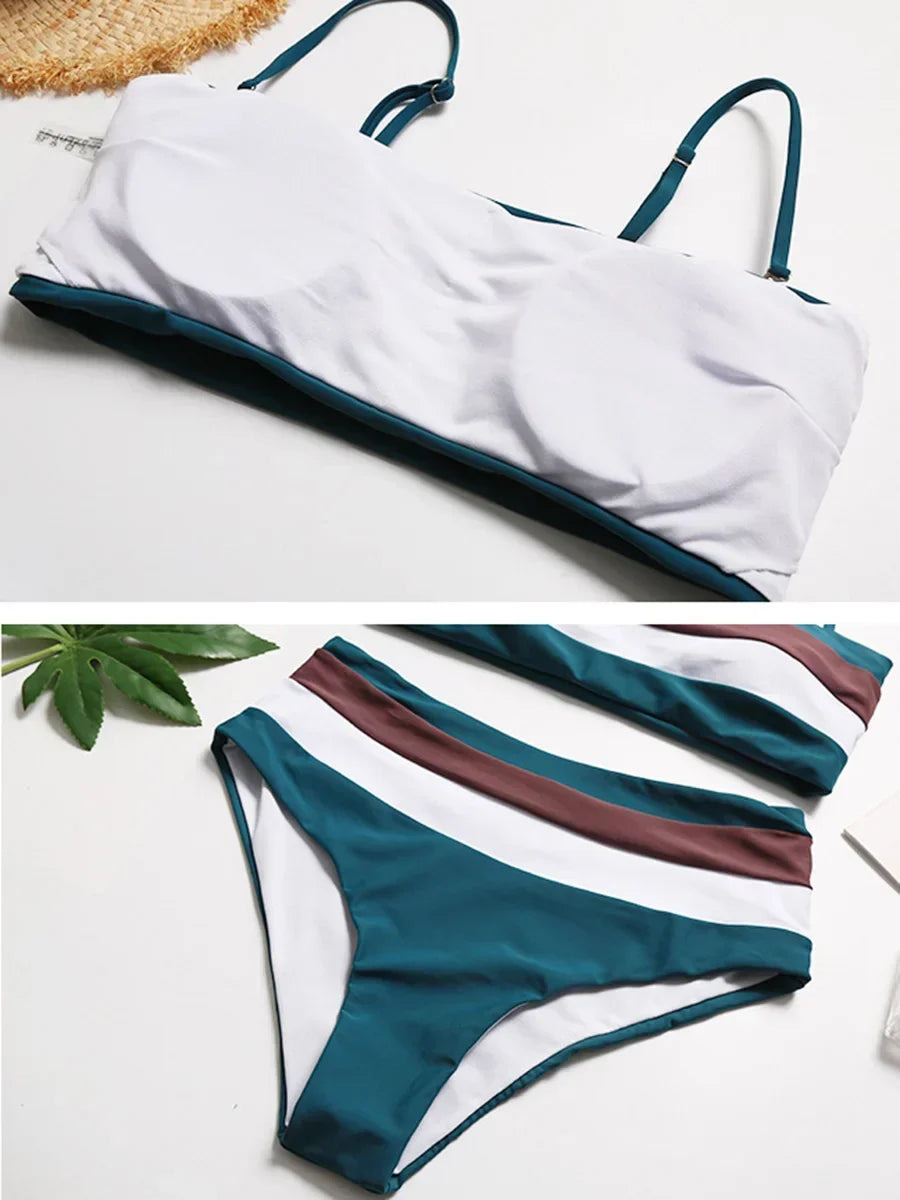 Sexy Striped Bandeau Bikini High Waist Swimsuit Women Swimwear Female Two Pieces Bikini Set Bather Bath Swimming Suit Beachwear
