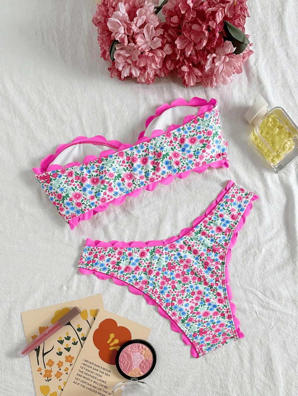 Sexy Bandeau Bikini 2026 Women Red Leopard Print Front Bow Push Up Bra High Waist Swimsuit Beach Bathing Suit Vacation Swimwear