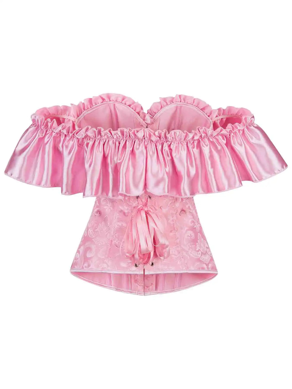 Chest corset with satin ruffled sleeves and waist-tightening palace corset at the back of the shoulder.