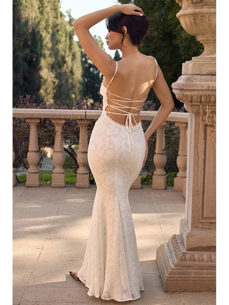 Backless Lace Up Trumpet White Party Dress Vestidos Para Mujer Sexy New in Long Dresses 2025 Spring Summer Elegant Sundress