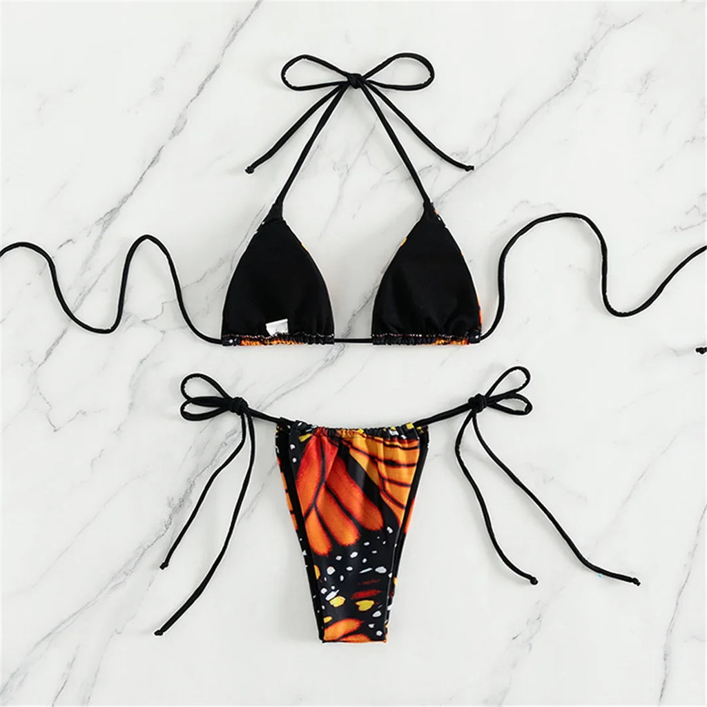 Sexy 4 Colors Printed Halter Padded Bikini Female Swimsuit Women Swimwear Two-pieces Bikini set Bather Bathing Suit Swim K4910
