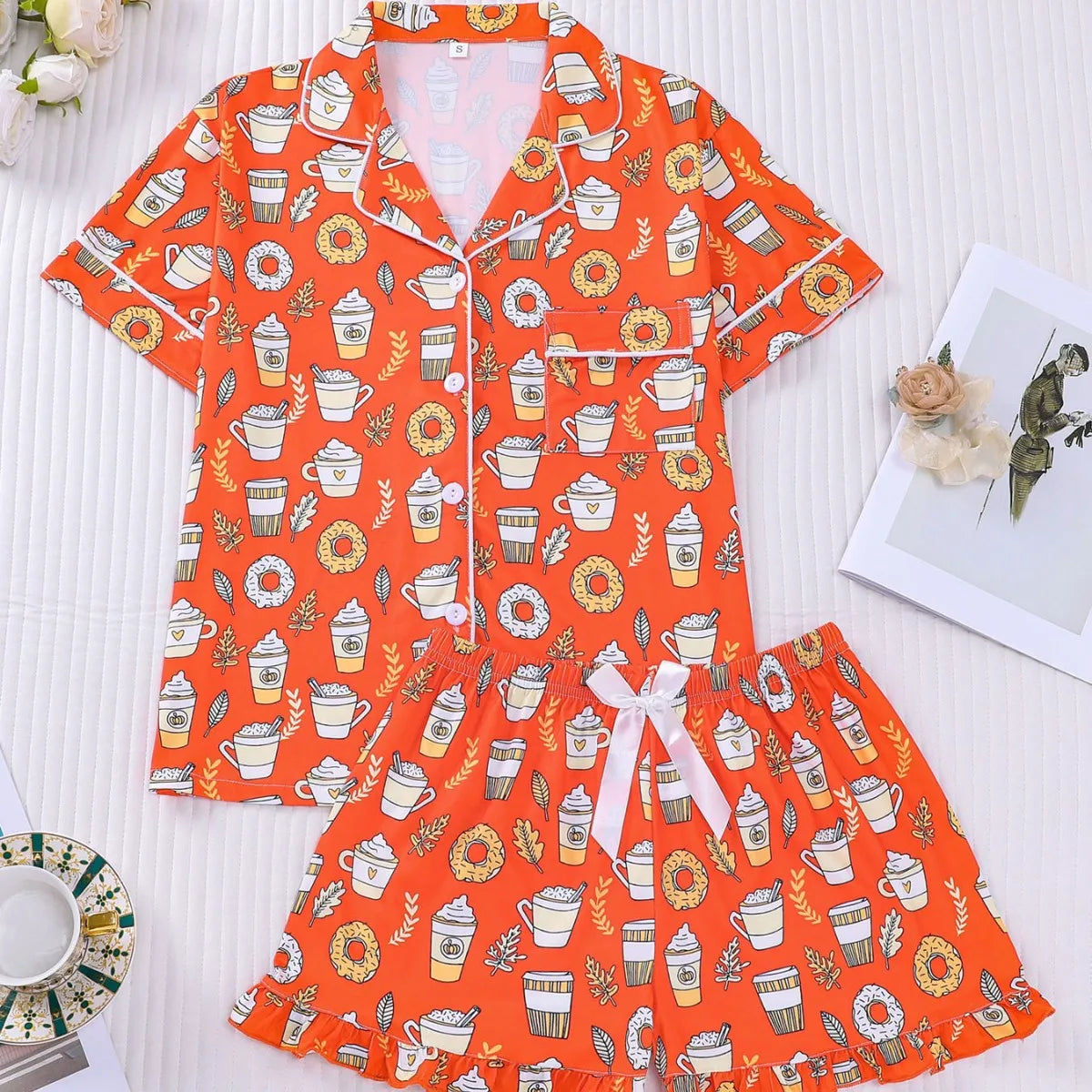 Women's Sleepwear Summer Dopamine Style Pajama Set Loungewear Ladies Pajamas Comfortable Casual Lapel Pajamas Shorts Set