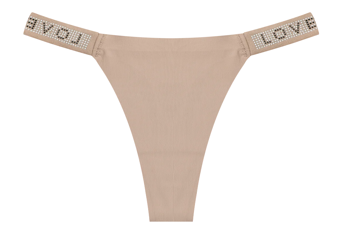 New Women's Smooth Low Waist Sexy Panties Women Thongs Rhinestones Letter Diamonds G-string Sports Thong Briefs T-back Shiny