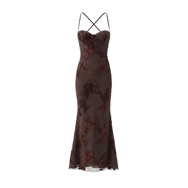 Sexy Backless Cross-cutout Strap Dress For Women Heavy-duty Fishbone Steel Support Slim-fit Jacquard Gown Fishtail Long CAUP