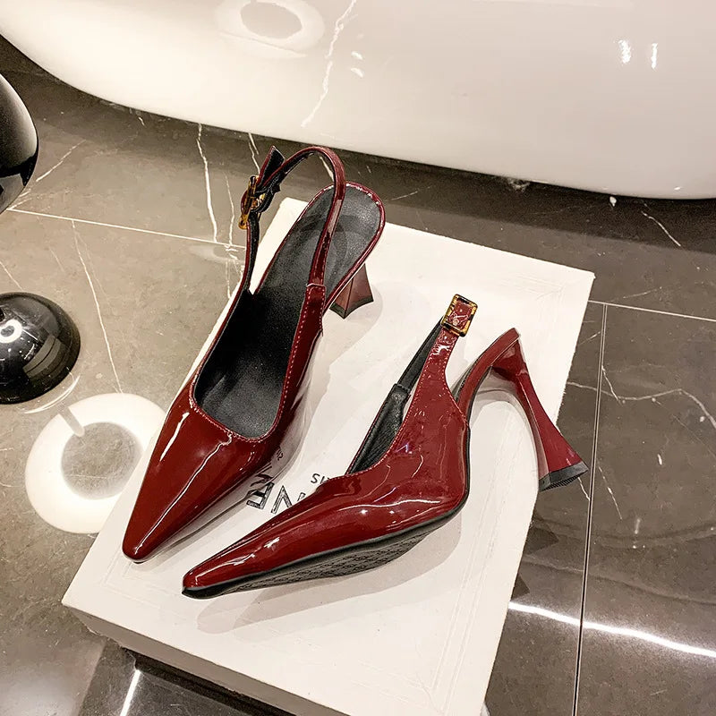 2026 Pointed Sandalias De Mujer Shallow Comfortable Patent Leather Fashion Shoes Woman French Sexy High Heels Designer Footwear