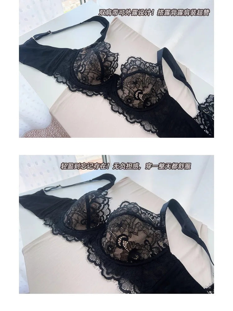 Modest French Lace Abaya Bra Set Women Sexy Deep V Full Coverage Big Bust Support Anti Sagging Comfort Summer Luxury Minimizer