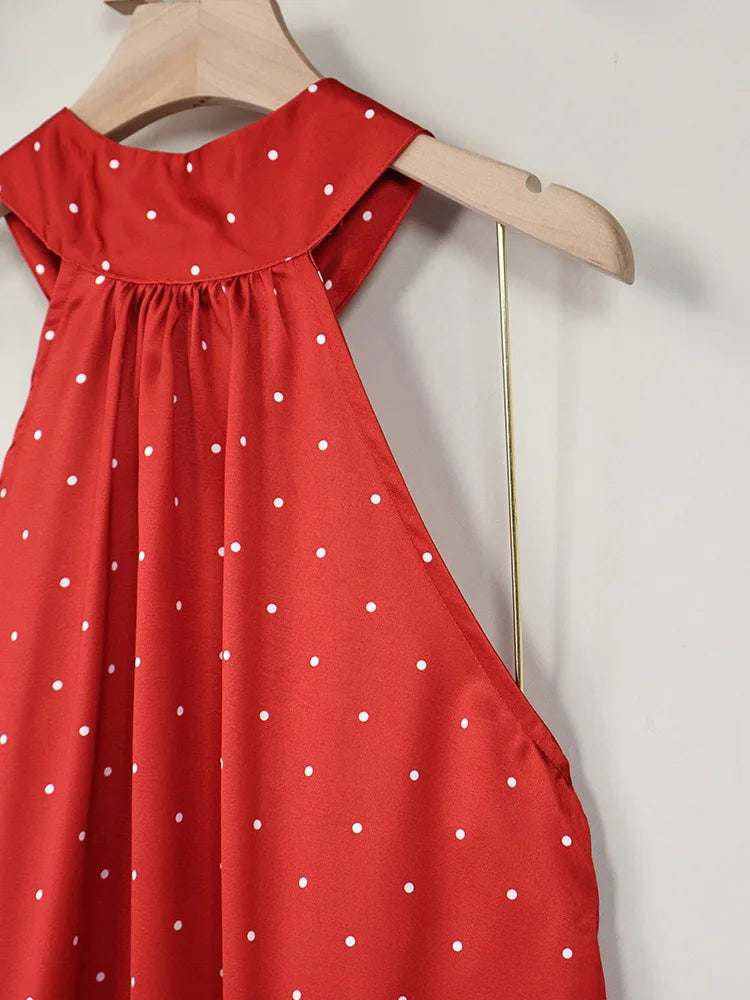 Phantasy Office Lady Polka Dot Tanks Eleghant Halter Black Top Women Sexy Lace up Sleeveless Red Vest 2026 Summer Clothing