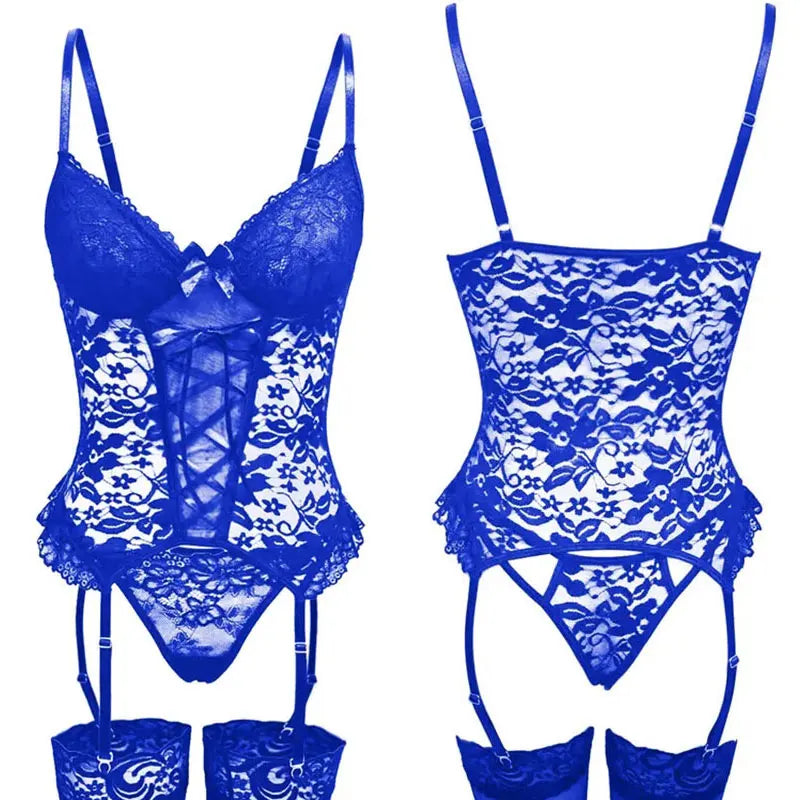Erotic Set Lingerie Women's Underwear Sheer Lace Bralette Bra Brief Set Garters Thong Sleepwear Sexy Underwear Outfit