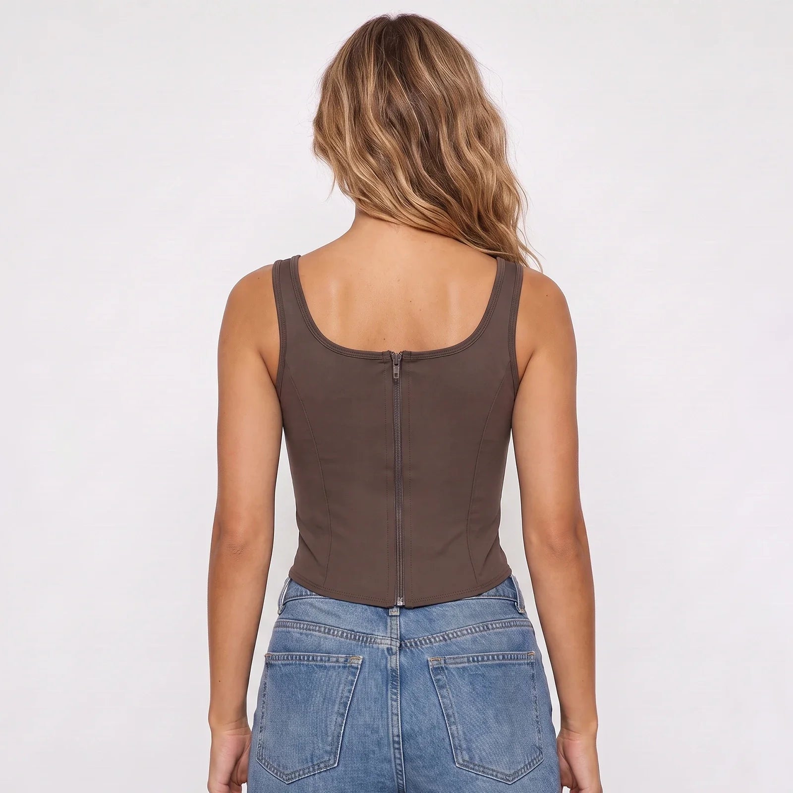 Women's Summer Solid Color Slim Tank Tops Lace Trim Scoop Neck Curved Hemline Corset Vest Streetwear