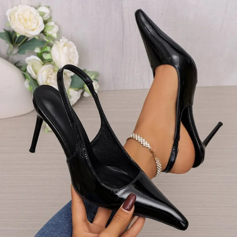 2026 Women's Shoes High Heel Fashion Non-Slip Wear-Resistant High Heels Women's Pointed Toe Patent Leather Slip-On Sandals