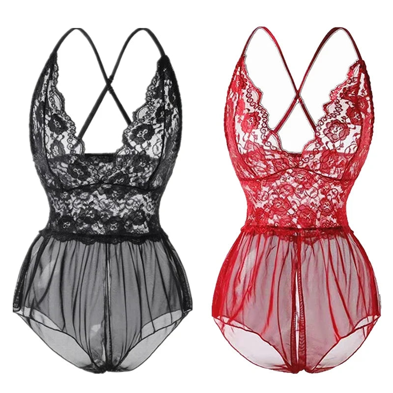 Sexy Erotic Open Bra Open Crotch Lenceria Mesh Lace Underwear Women Intimate Lingerie Crotchless Bodysuit Sexy Costumes