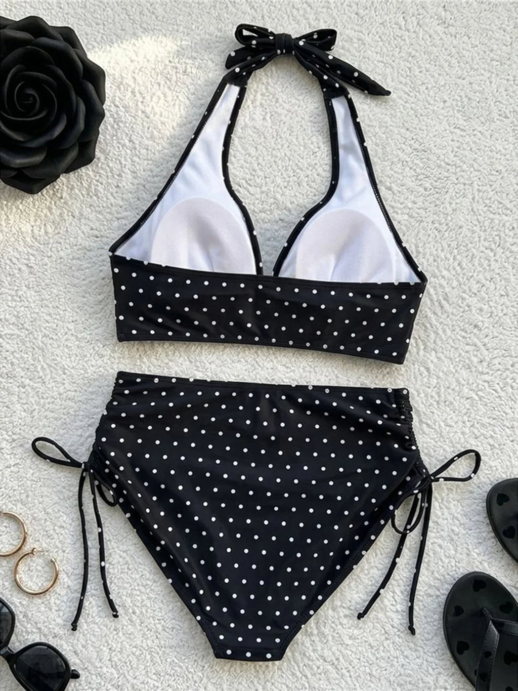 S - XL Polka Dot V Neck High Waist Bikini Female Swimsuit Women Swimwear Bather Bathing Suit Swim Two-pieces Bikini set K8111