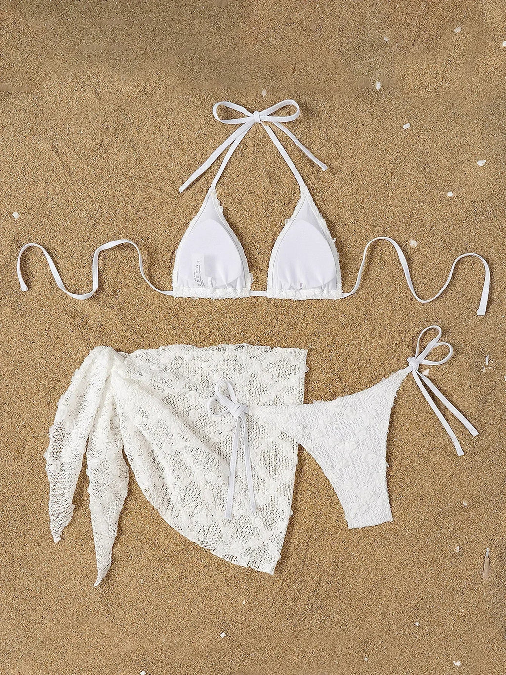 Sexy White Cover Up Skirt 3 Piece Bikini Women Lace Bandage Thong Swimsuit 2025 Beach Push Up Bathing Suit Swimwear Biquini