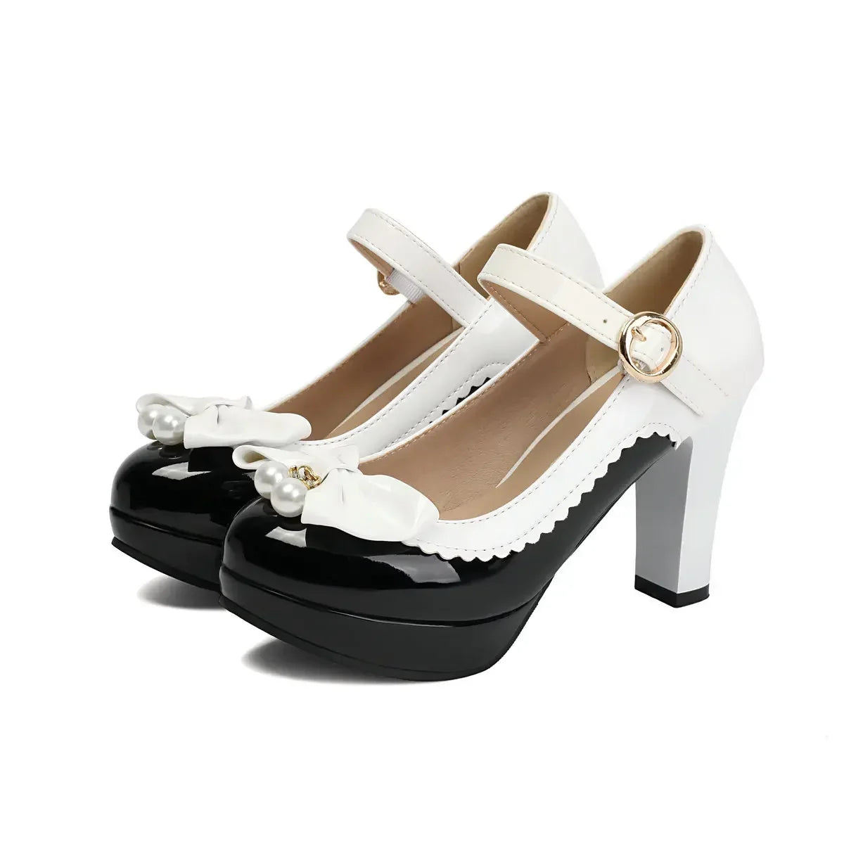 Women Lolita Style Patent Leather Bow Shoes 9.5cm High Heels Anti-slip Rubber Sole Platform Pumps Ideal for Parties Daily Wear