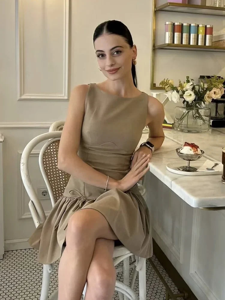 Foridol Bowknot Pleated Tank Short Dress for Women Sleeveless Casual Party Short Dress Female Casual Autumn Winter Dress