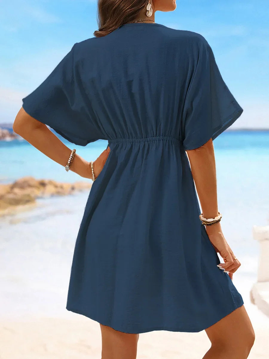 V Neck Lace Short Sleeve Tunic Beach Cover Up Cover-ups Beach Dress Beach Wear Beachwear Female Outfits Bathing kaftan for Women