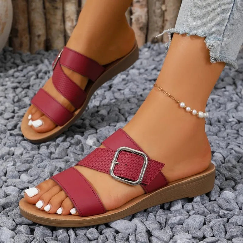 2026Summer Women Flat Sandals Solid Color Casual Comfortable Female Flat  Shoes