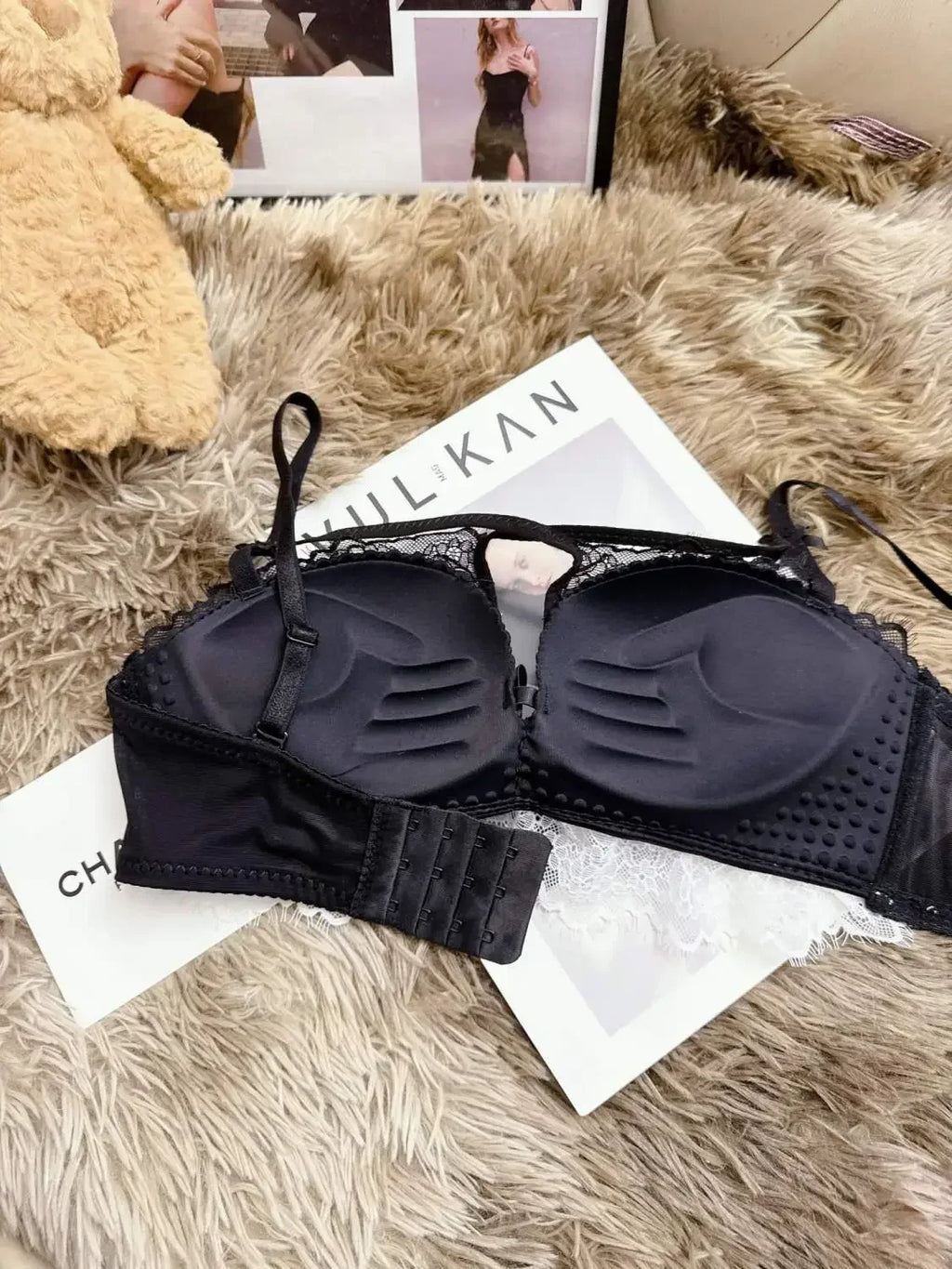 MOYISU Push Up Bra for Small Bust - French Chic Lace Bralette Set, Wireless Comfort Support Anti-Sag Underwear for Petite Women