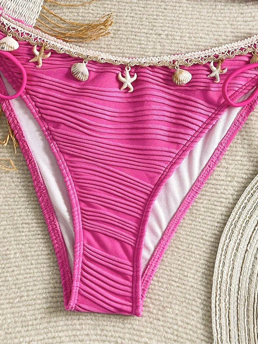 XS - XL Bandeau Wrinkled High Cut Bikini Women Swimwear Female Swimsuit Two-pieces Bikini Set Shell Bather Bathing Suit Swim