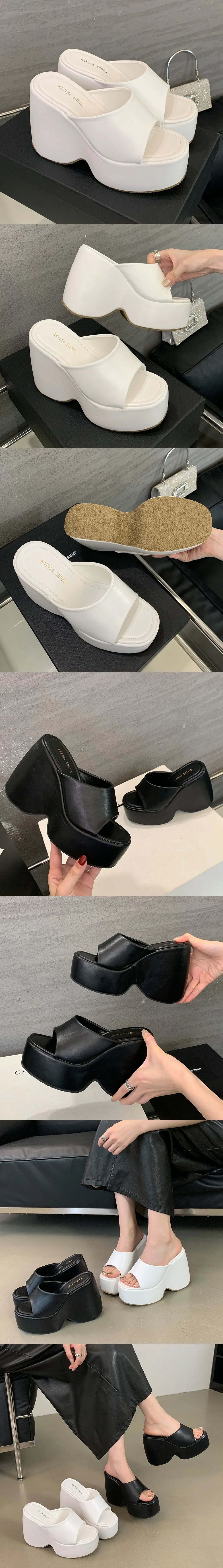 2025 Vintge Denim Blue Summer Chunky Platform Sandals Women Slides Chunky High Heels Wedges Shoes Mules Outdoor Slipper