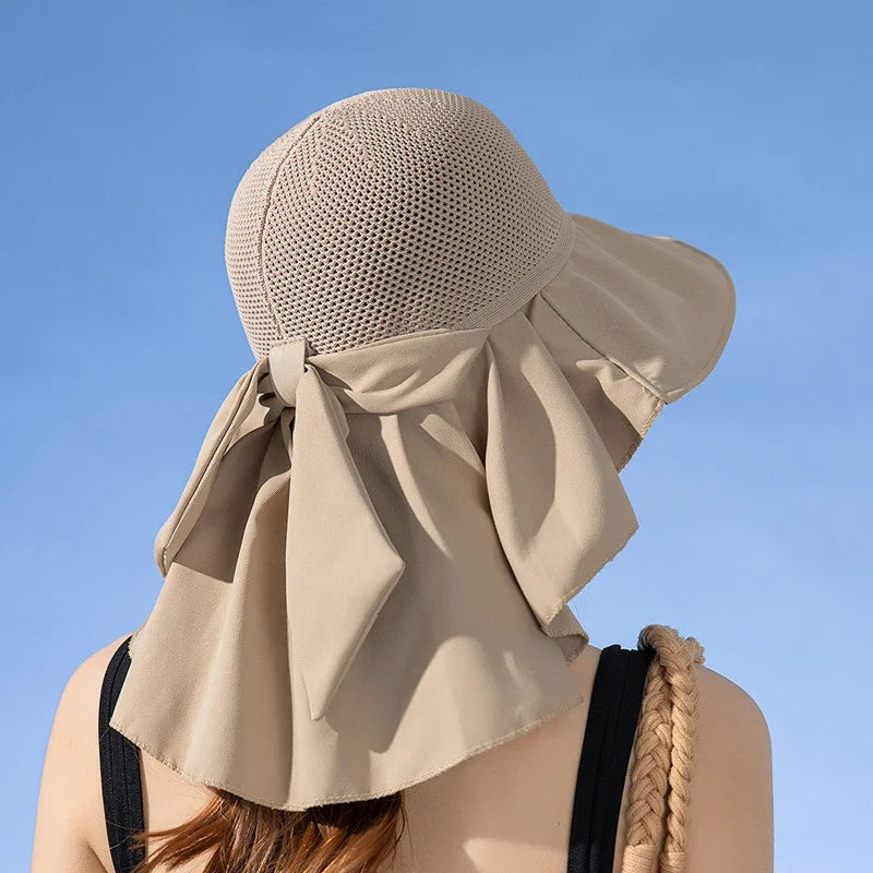 Women's Sun Hat with Neck Flap Solid Stylish Foldable Wide Brim Beach Hat for Outdoor Hiking