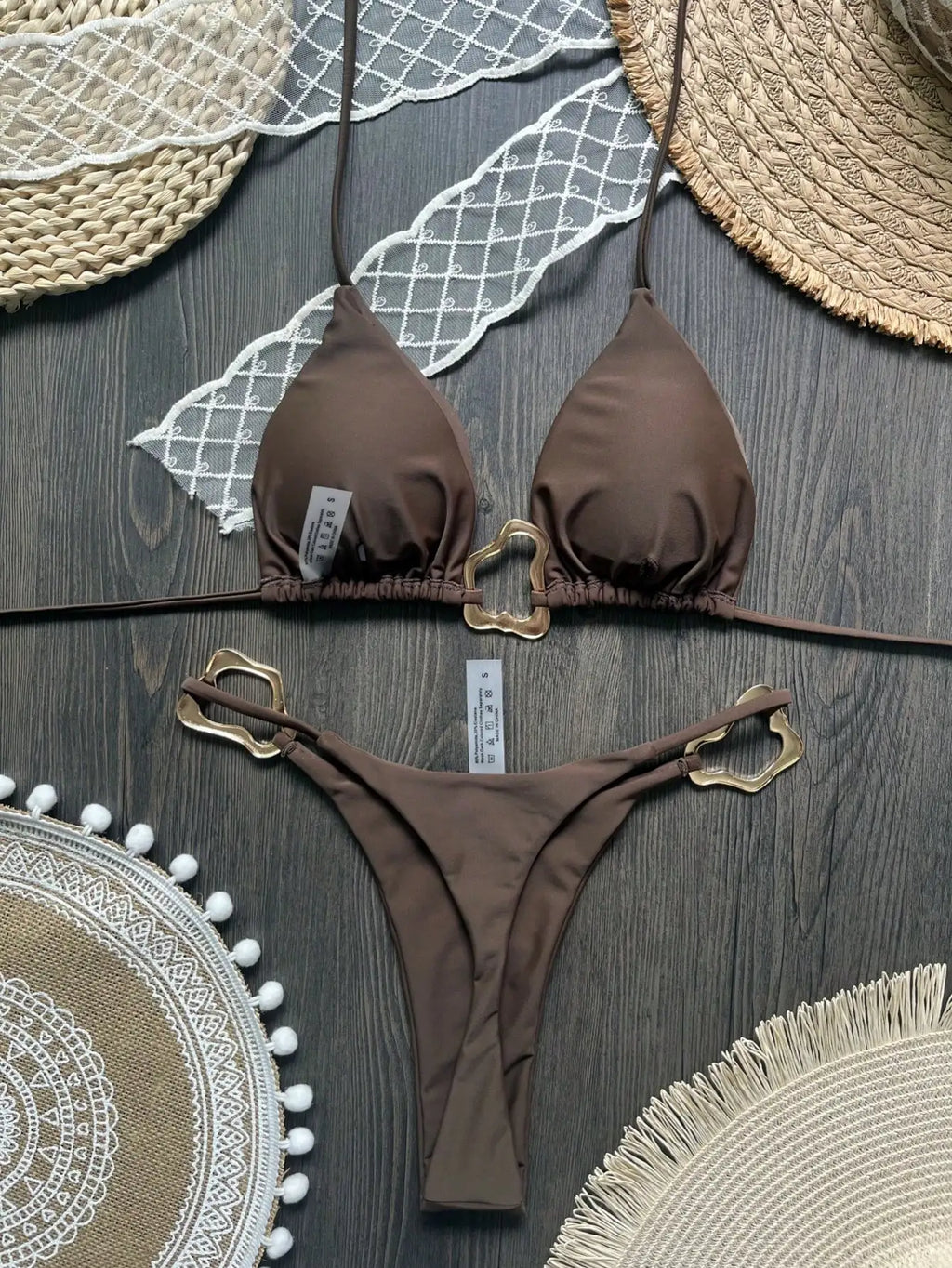 New Sexy Bikini Solid Color Lace-up Split Two-piece Swimsuit for Women