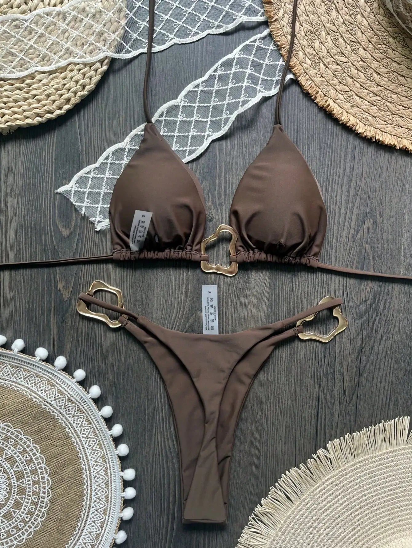 New Sexy Bikini Solid Color Lace-up Split Two-piece Swimsuit for Women
